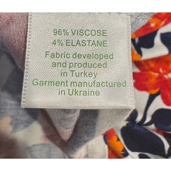 Garnet Hill Women's Size Large Orange Blue Sleeveless Floral Print Dress V Neck - Picture 7 of 7